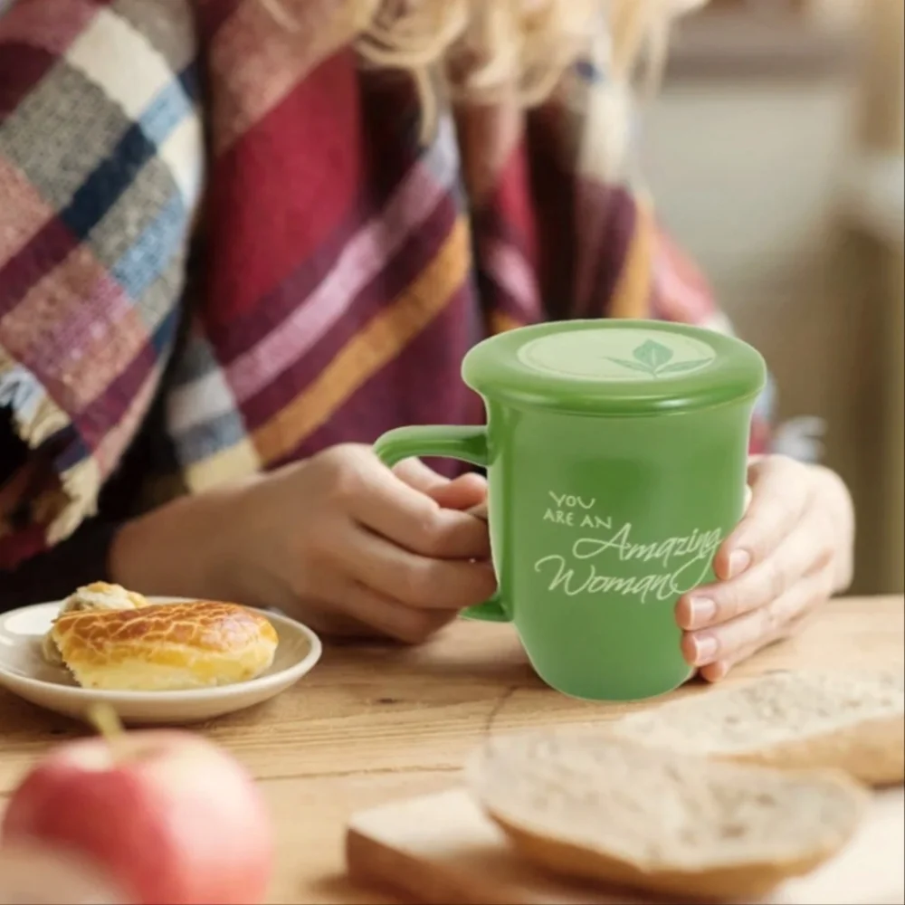 Abbey Gift Amazing Woman Ceramic Mug & Coaster/Lid Set Olive Green NEW NWT - Picture 2 of 10